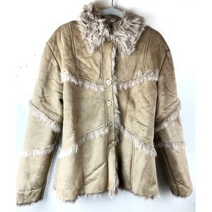 Vintage Faux Leather Jacket Chanon Collection Women Size T3 Winter Coat Button